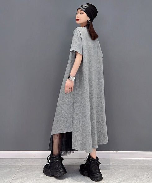 Asymmetry Mesh Layered Dress